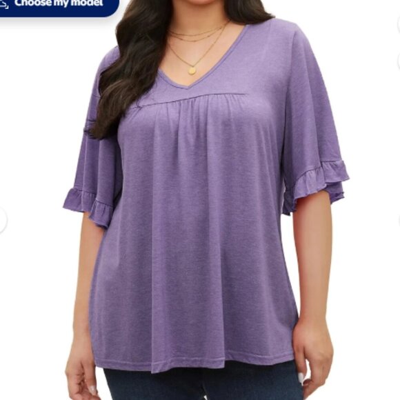 BloomChic Tops - BloomChic 2XL Plus Size Ruffle Sleeve T Shirt &V Neck Tunic Blouse Tops